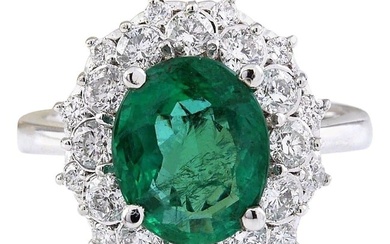 Emerald Diamond Ring 14K White Gold
