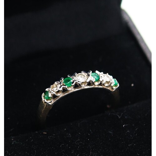 Emerald and Diamond Ladies Line Ring Mounted on 9 Carat Yell...