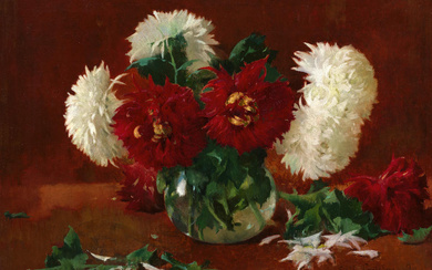 Emil Carlsen (1848-1932) Still Life with Chrysanthemums 16 1/8 x...