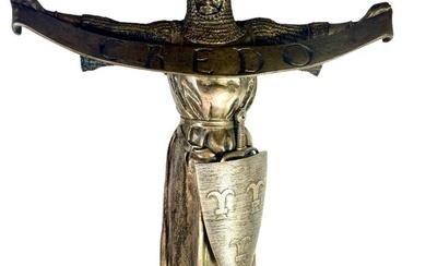Emmanuel Frémiet (1824-1910) - Sculpture, Chevalier, "Credo" - 43 cm - Silvered bronze
