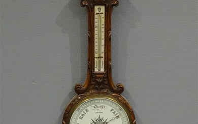 (-), Engelse eiken banjobarometer met gestoken ornamenten en...