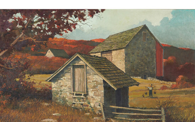 Eric Sloane (American, 1905-1985) Stone Barns in Autumn 23 1/8 x 35 1/4 in. (58.8 x 89.5 cm) framed 31 1/4 x 43 in.