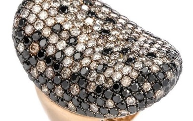 Estate Black & White Diamond 18K Gold Cluster Cocktail Ring