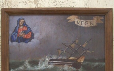 Ex Voto painted in oil on wooden board - Vow Done Grace Received (1) - Wood