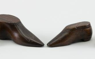 FOUR ENGLISH/CONTINENTAL SHOE-FORM TREEN SNUFF BOXES