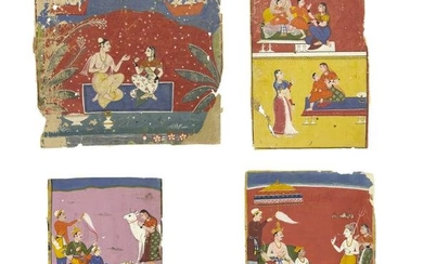 FOUR PARTIAL FOLIOS FROM A BHAGAVATA PURARA SERIES ATTRIBUTED TO SAHIBDIN, MEWAR, CIRCA 1645
