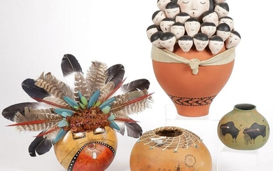FOUR SOUTHWEST DECORATED GOURDS