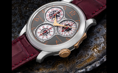F.P. JOURNE. AN EXTREMELY RARE TITANIUM LIMITED EDITION CHRONOGRAPH WRISTWATCH WITH 100TH OF A SECOND, 20TH SECONDS AND 10 MINUTE REGISTERS, CELEBRATING THE 10TH ANNIVERSARY OF THE F.P. JOURNE BOUTIQUE IN HONG KONG CENTIGRAPHE SOUVERAIN MODEL, LIMITED...