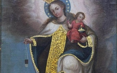 FRAMED OIL PAINTING, VIRGIN MARY QUEEN OF HEAVEN
