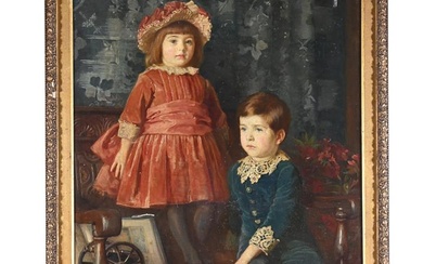 λ FREDERICK SAMUEL BEAUMONT (BRITISH 1861 - 1954), PORTRAIT OF GARTH WOOLFORD AND HIS SISTER
