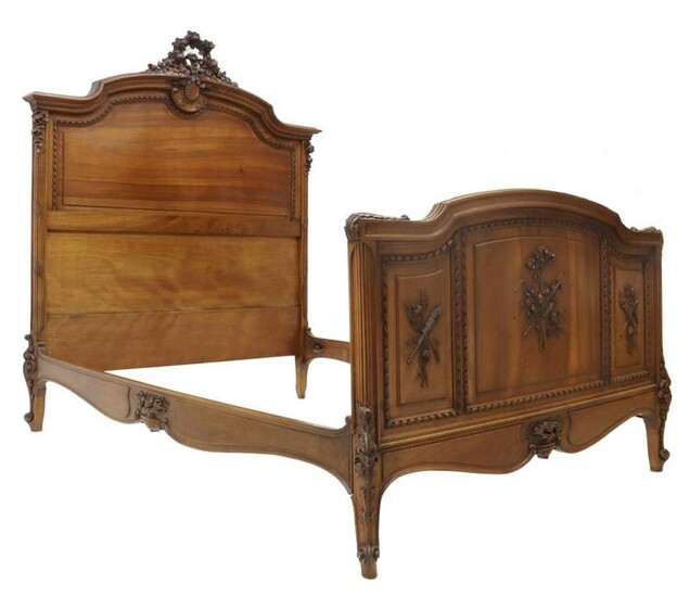 FRENCH LOUIS XV STYLE CARVED WALNUT BED