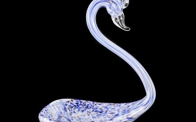 Figural Murano Art Glass Bird Bowl Dish Cobalt Blue White Gold Speckled c1950
