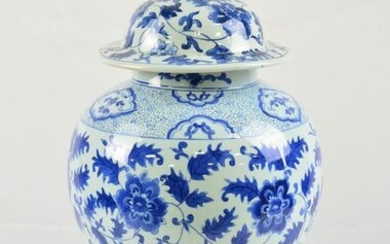 Floral Blue & White Jar / Urn with Lid