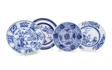 Four Chinese Blue and White Porcelain Plates