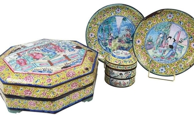 Four Chinese Canton Enamel Table Items