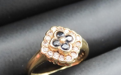 Four Stone Sapphire Floral Motif Ring with Further Diamond H...