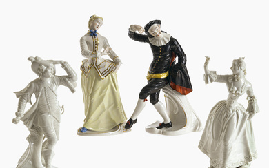 Four figures from the Commedia dellArte - "Scaramouche", "Julia", "Capitano Spavento", "Leda" - Nymphenburg