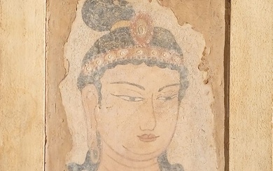 Fragment d'une peinture murale bouddhiste, figurant une figure féminine, probablement une courtisane Chine, Bazaklik, région...