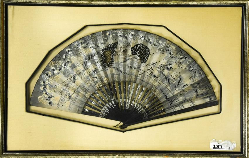 Framed Chinese Hand Painted Ladies Fan