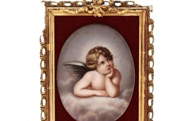 Framed Porcelain Plaque of a Cherub