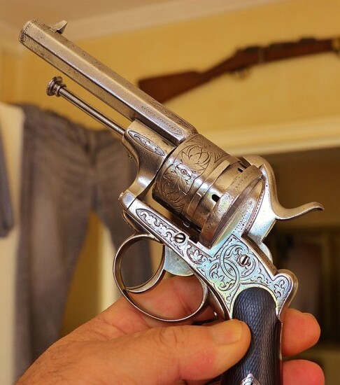 France - 1850 - Véritable révolver EUGENE LEFAUCHEUX "Modèle 1858" entièrement ciselé - Elégant & rare - Unique - Revolver - 9mm Cal