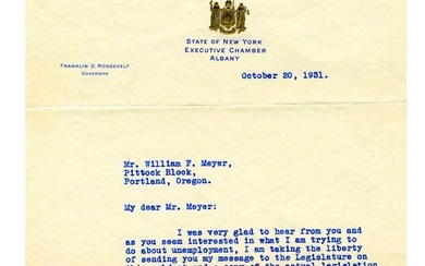 Franklin D. Roosevelt Sends His 1931 Message on Unemployment to an Admirer
