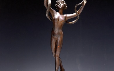 Franz Iffland, 1862 - 1935, bronze sculpture, snake dancer, patinated,...