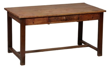 French Provincial Pine Petite Farm Table, 19th c., the 1-inch top over a 3 3/4 inch apron with a