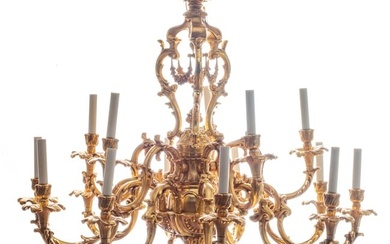 French Rococo Style Dore Bronze 15-Light Chandelier, H 34" Dia. 34"