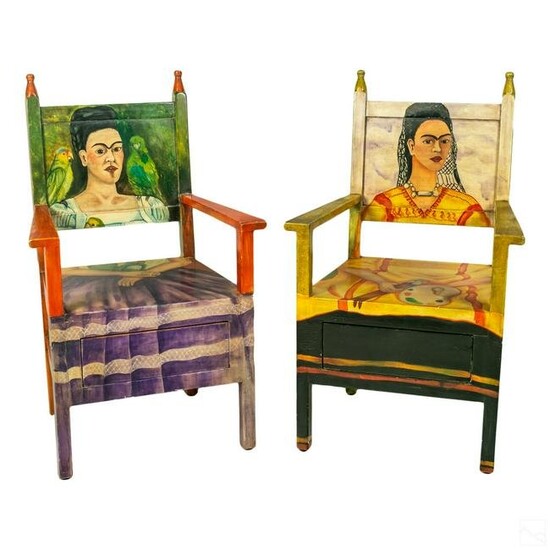 Frida Kahlo Mexican Folk Art Painted Arm Chairs