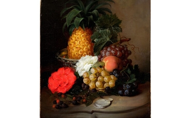 Friedrich Sturm Vienne 1822 - 1898 Weissenbach " Nature morte avec ananas, fruits, rose et...