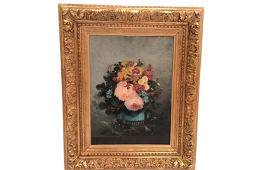 G. LEFEVRE ( XIXème). Vase de fleurs sur un entablement. 65 x 50 cm.Restauration. Beau...