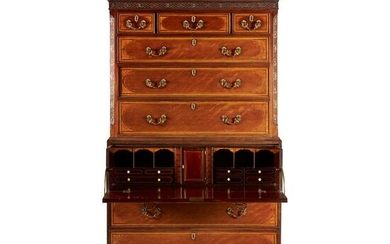 GEORGE III MAHOGANY AND INLAY SECRETAIRE CHEST-ON-CHEST
