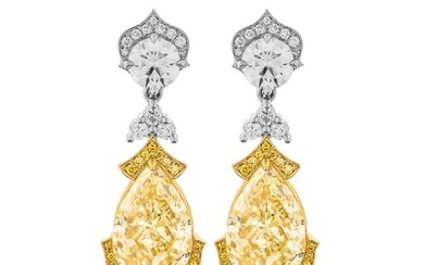 GIA 11.94 Carat Drop Earrings in Platinum & 18K Yellow Gold