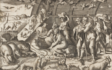GIULIO BONASONE (after Raphael) Noah Leaving the Arc. Engraving, 1544. 301x381 mm; 11...