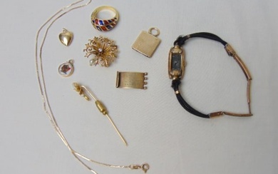 GOLD Lot of Jewelry to include 18kt enamel ring 6.92 grams size 6 hallmark k18 enamel worn. 10k