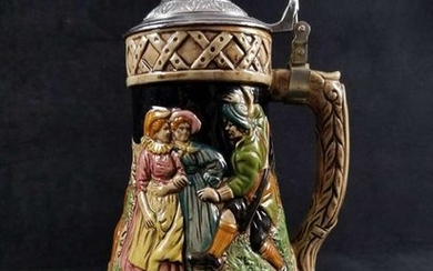 German Musical Beer Stein with 3 Dancing People and 3