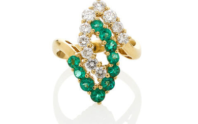 Gold, Emerald and Diamond Navette Ring