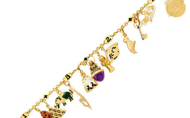 Gold, Enamel and Gem-Set Charm Bracelet