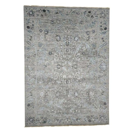 Grey Transitional Kashan Design with Wool and Silk Hand