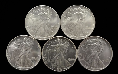 Group Of Five Uncirculated American Eagle Silver Dollars