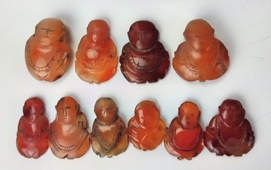 Group of 10 Chinese Carnelian Agate Small Buddha Figurines