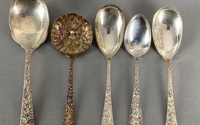 Group of 5 Stieff and S. Kirk and Son Sterling Silver Serving Spoons