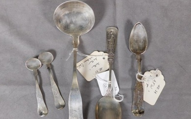 Group of 5 early Gorham Silver Spoons and Ladle