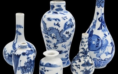 Group of Six Small Blue and White Chinese Porcelain Vases