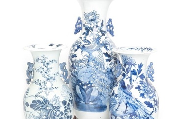 Group of Three Chinese Blue and White Porcelain Vases
