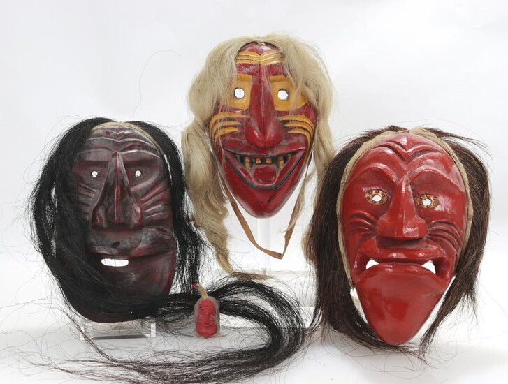 Group of Three Iroquois False Face Masks