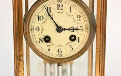 H & H French Brass Mantle Clock, having floral details