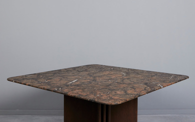HEINZ LILIENTHAL. Coffee table/side table, model 'FM16', fossils, oak, 1970s, Germany.