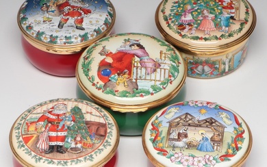 Halcyon Days Enamel Boxes Featuring Christmas Holiday Designs